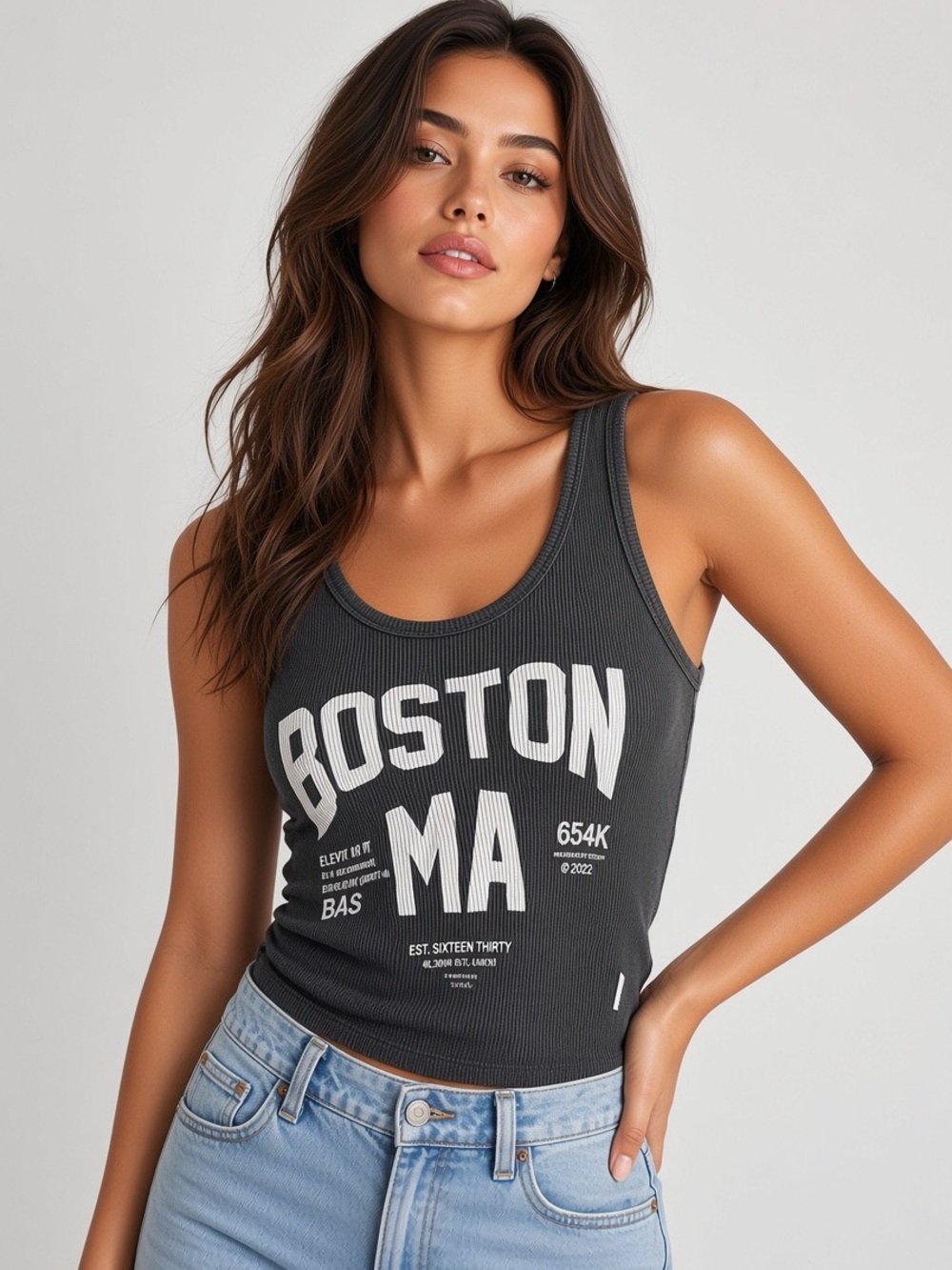 The Laundry Room Boston MA Ribbed Tank Top - Charcoal